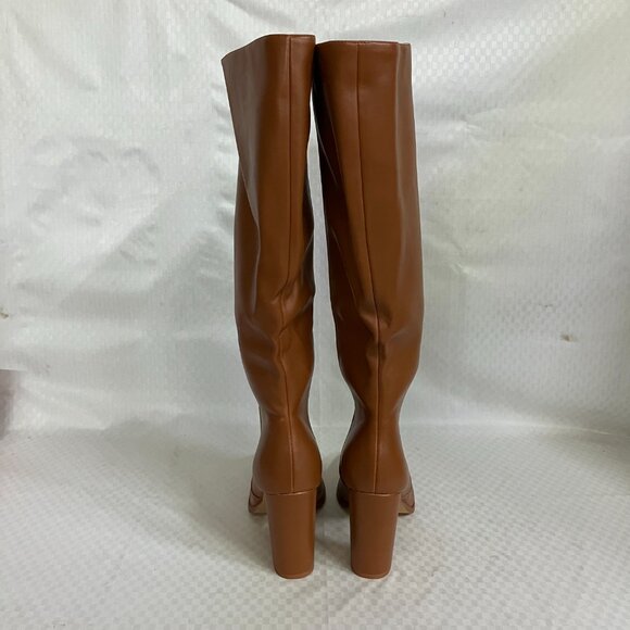 Zzheels Women's 10.5 Light Brown Boots Square Toe Chunky Side Zipper Heeled Long - Picture 6 of 11